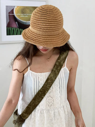 Bow Knitted Bucket Hats For Women Summer Foldable Suncreen Cap Female  Bob Outdoor Beach Fishermen Hat For Ladies